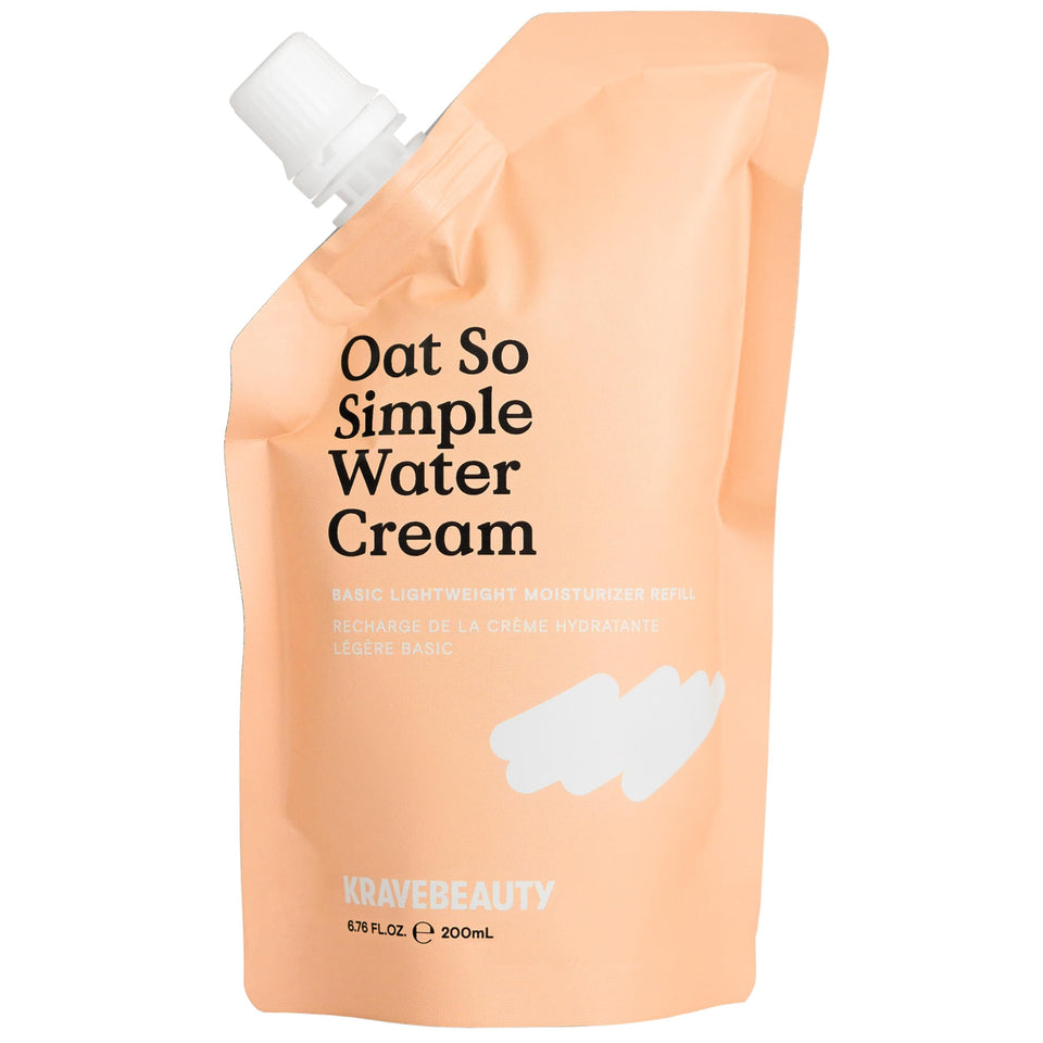 KraveBeauty Oat So Simple water cream jar shows lightweight hydration for sensitive skin.