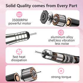 Kredioo nail drill LCD displays speed and battery status for precise control.