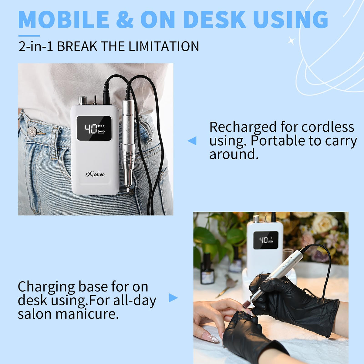 Kredioo portable travel mode for on-the-go manicures