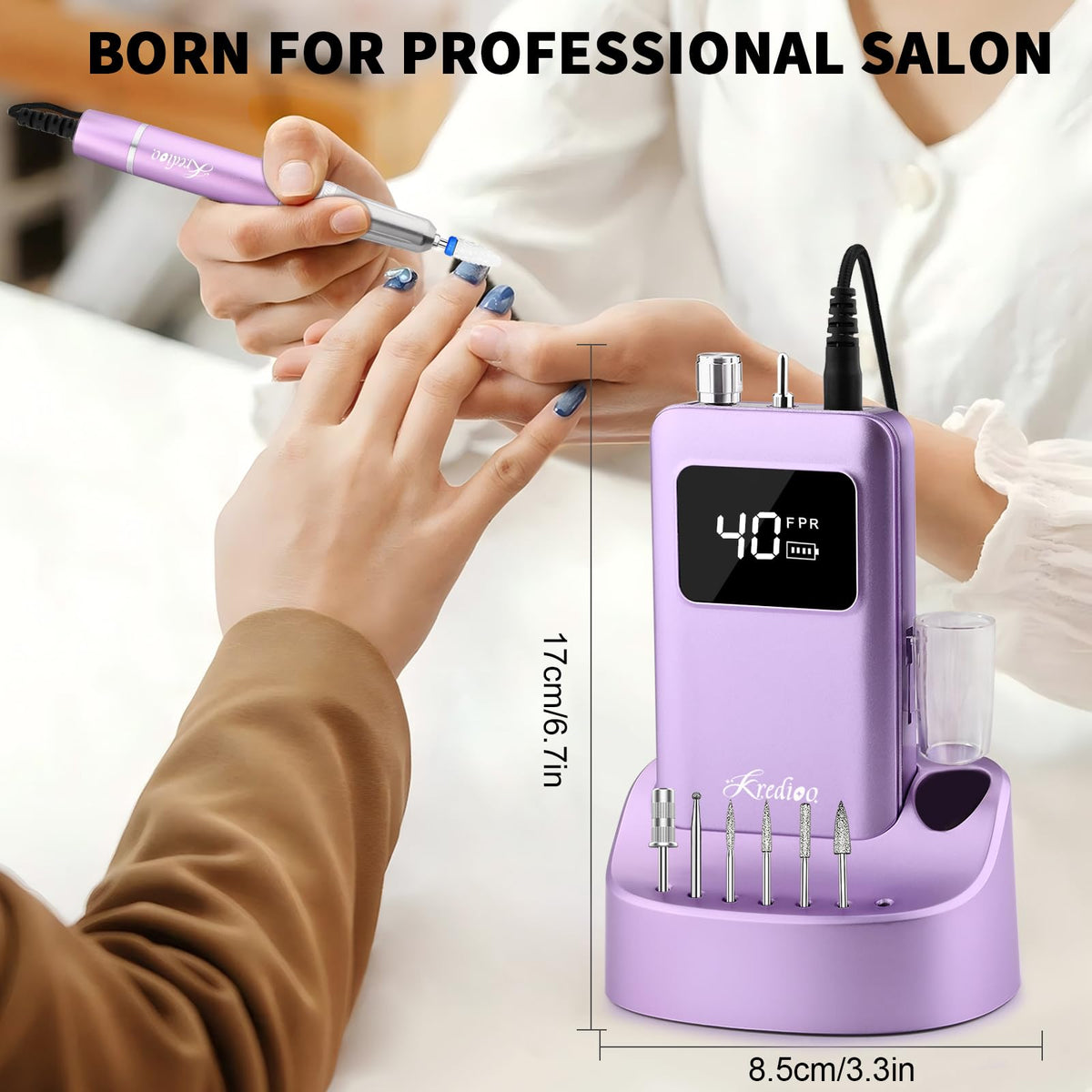 Kredioo nail drill travel-friendly design fits mobile beauty setups.