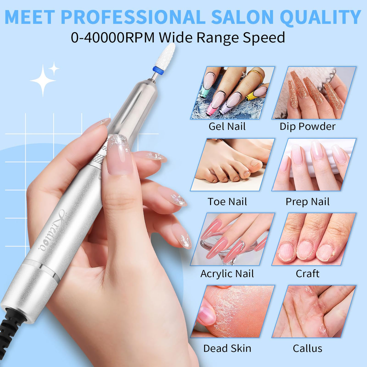 Salon-grade Kredioo nail drill for precise nail maintenance