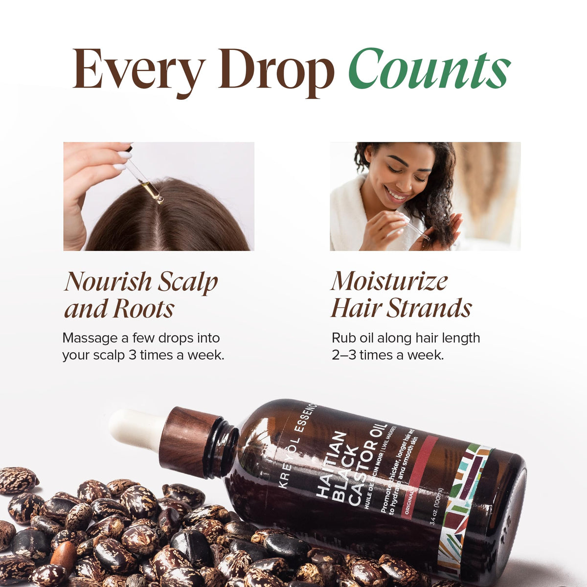 Kreyol Essence oil application on the scalp promotes gentle penetration and conditioning.