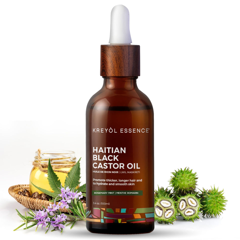 Kreyol Essence Haitian Black Castor Oil bottle front view for hair and skin care