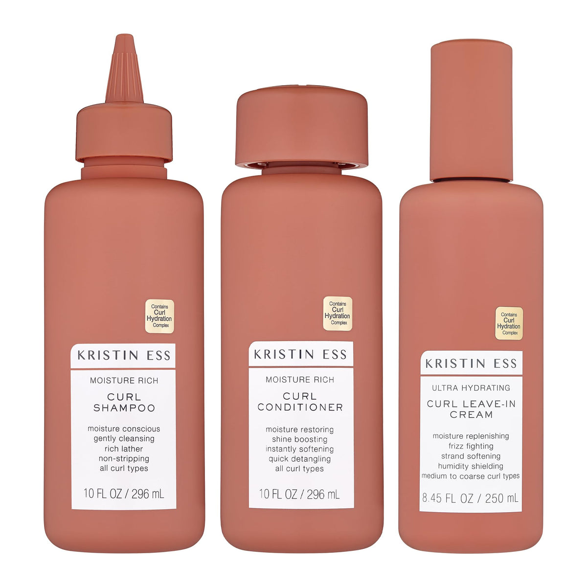 Kristin Ess Moisture Rich Curl Shampoo bottle delivering gentle cleanse and hydration for defined curls.