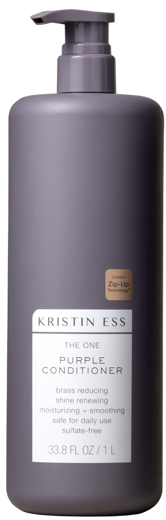 Kristin Ess The One Purple Conditioner bottle demonstrates toning for cooler blonde tones.