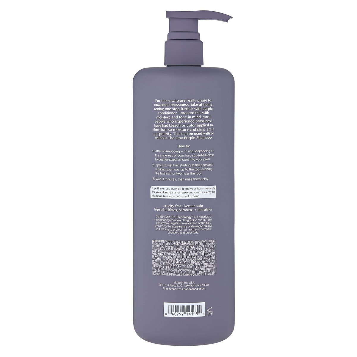 The One Purple Conditioner bottle with pump supports easy, daily toning routine.