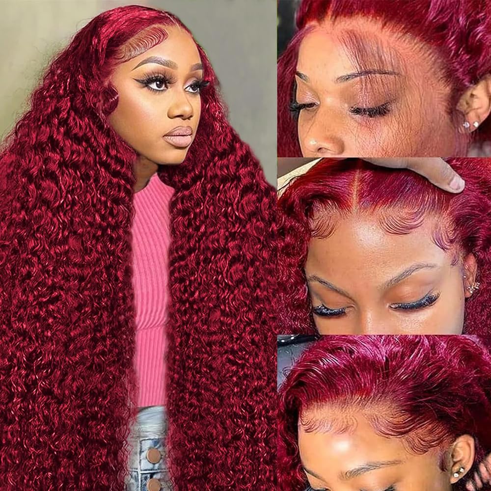 KRKRYQ 99J Burgundy deep wave front wig for natural look and easy styling