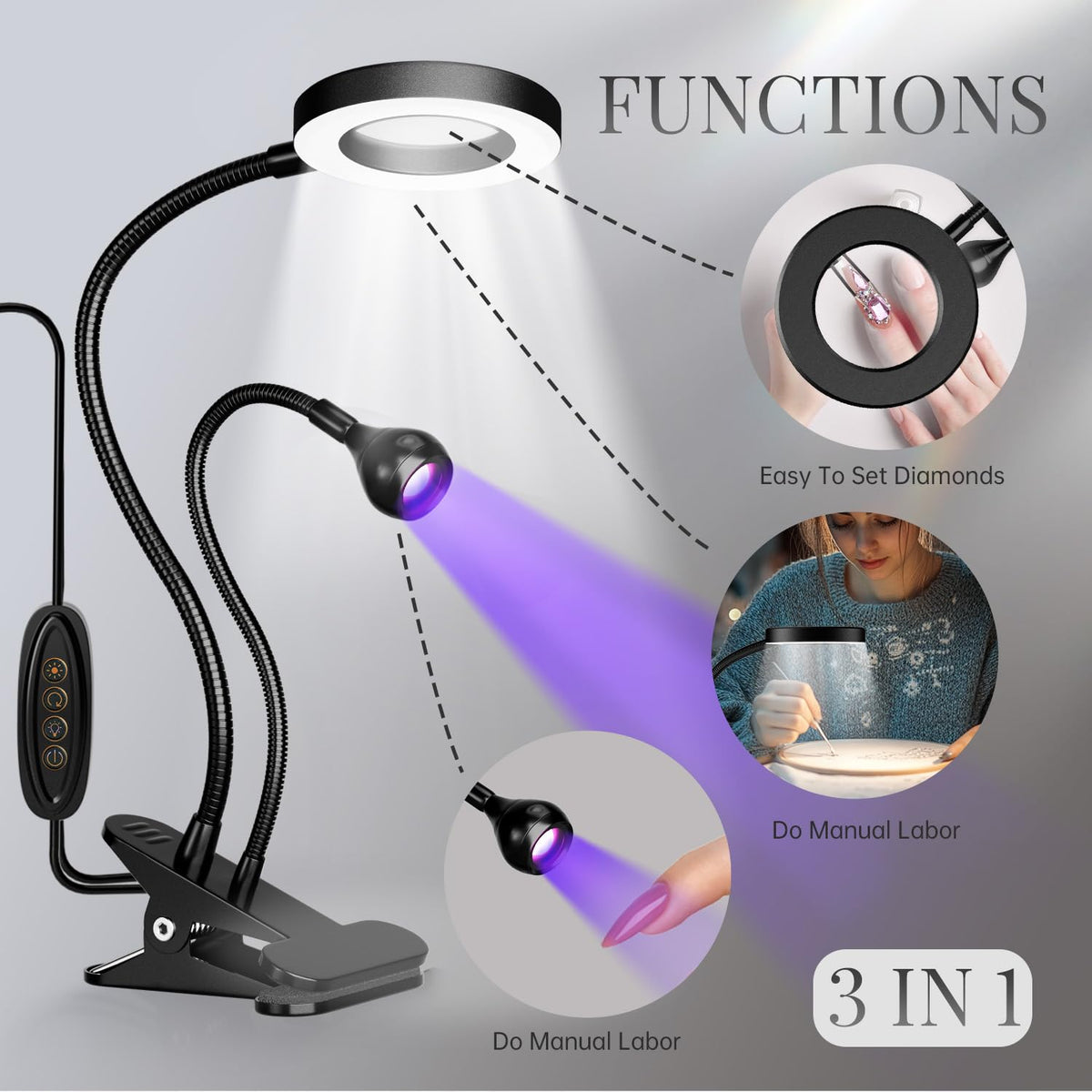 Krofaue clip-on lamp doubles as reading or craft light.