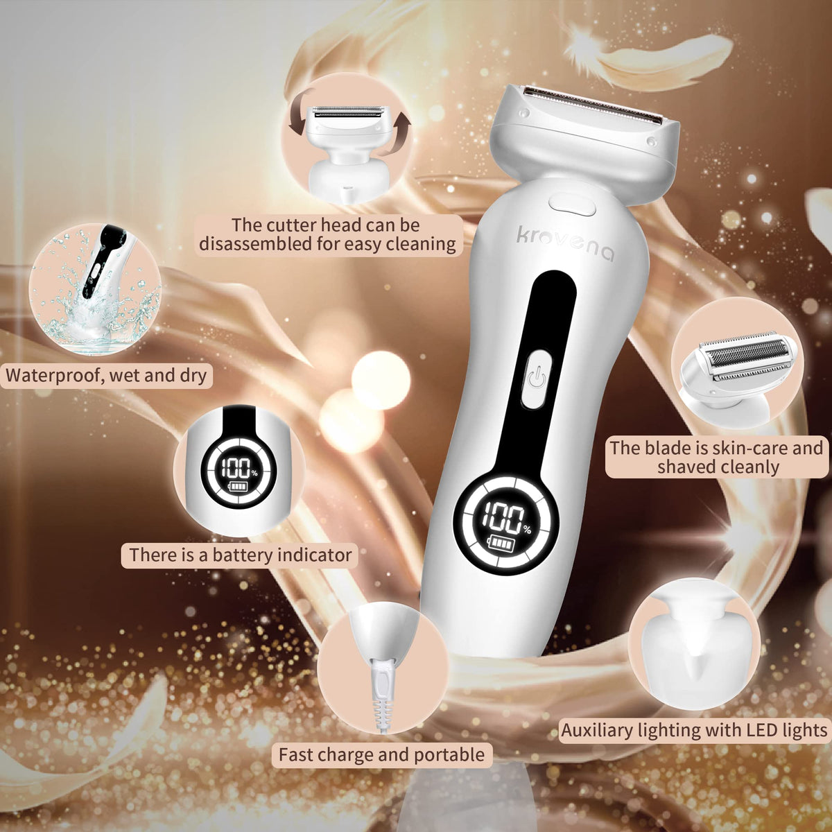 Krovena 3-blade system delivers efficient shaving across contours.
