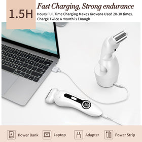 Krovena razor charges via USB for flexible power options.