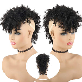 KRSI synthetic Jerry Curly Mohawk ponytail close-up highlights texture and fringe.