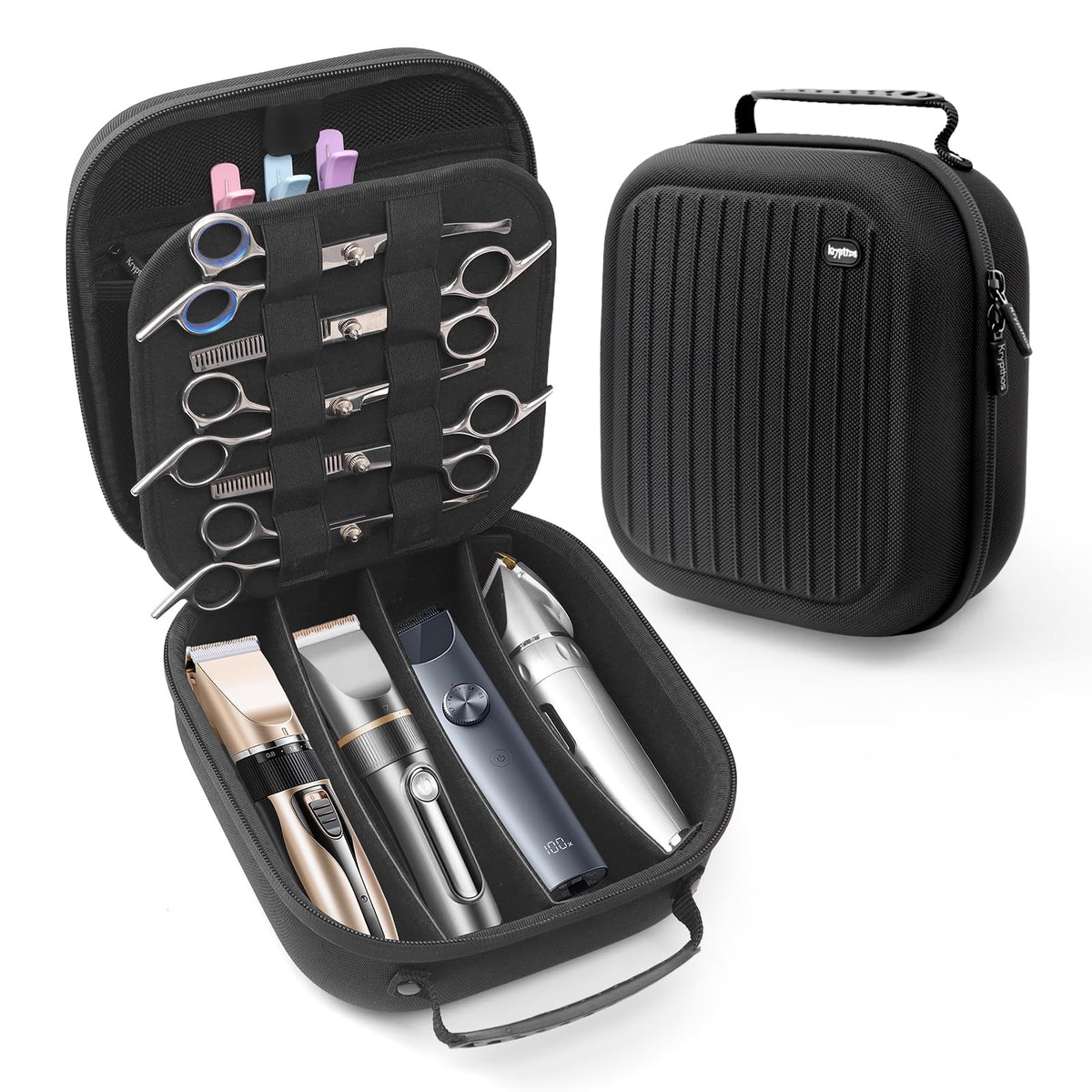 Krypthos hard travel case for hair clippers provides rugged protection on the go.