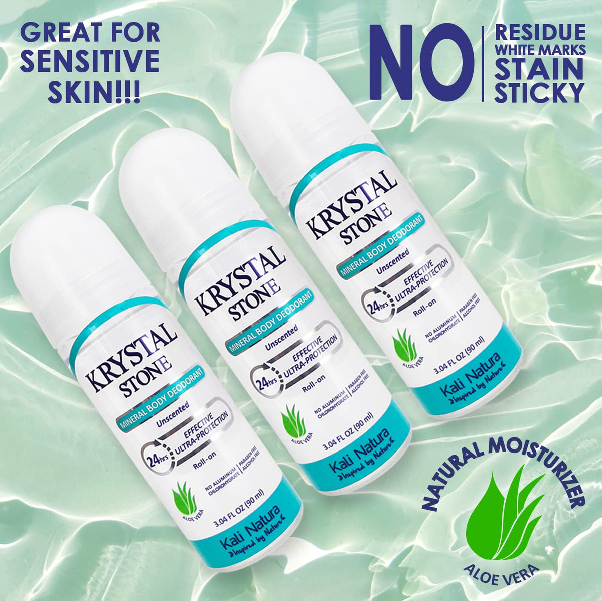 KRYSTAL STONE unscented label showing colorless, residue-free protection