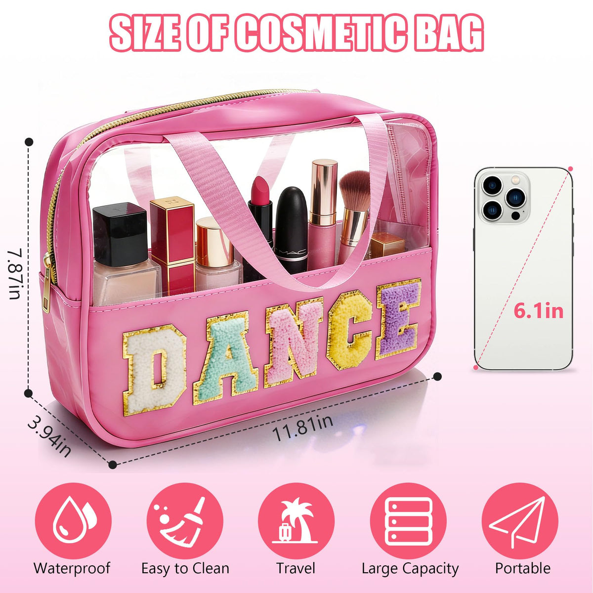 KRYZMET Clear window makeup bag for quick travel access.