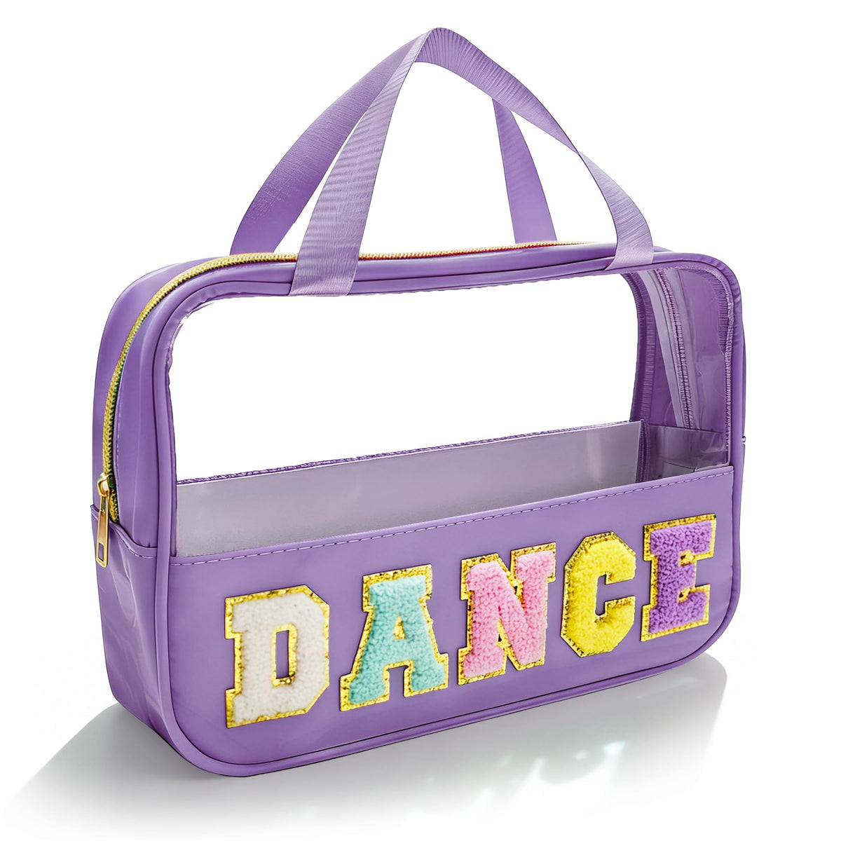 KRYZMET dance makeup bag with glitter chenille patch for standout recital style