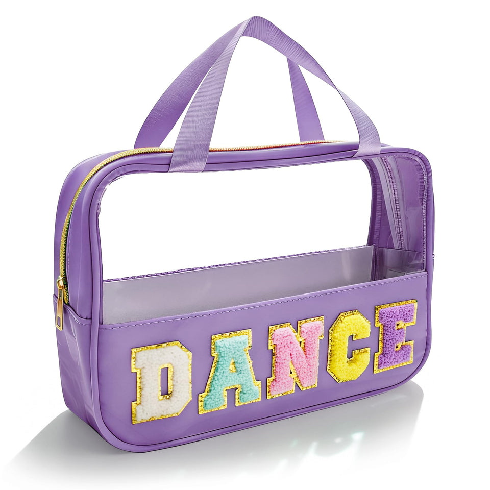KRYZMET dance makeup bag with glitter chenille patch for standout recital style