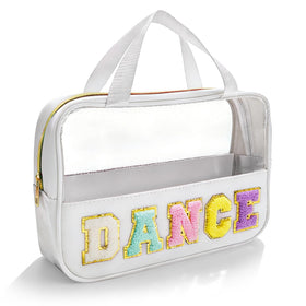 KRYZMET Dance Makeup Bag with chenille patch for recital style.