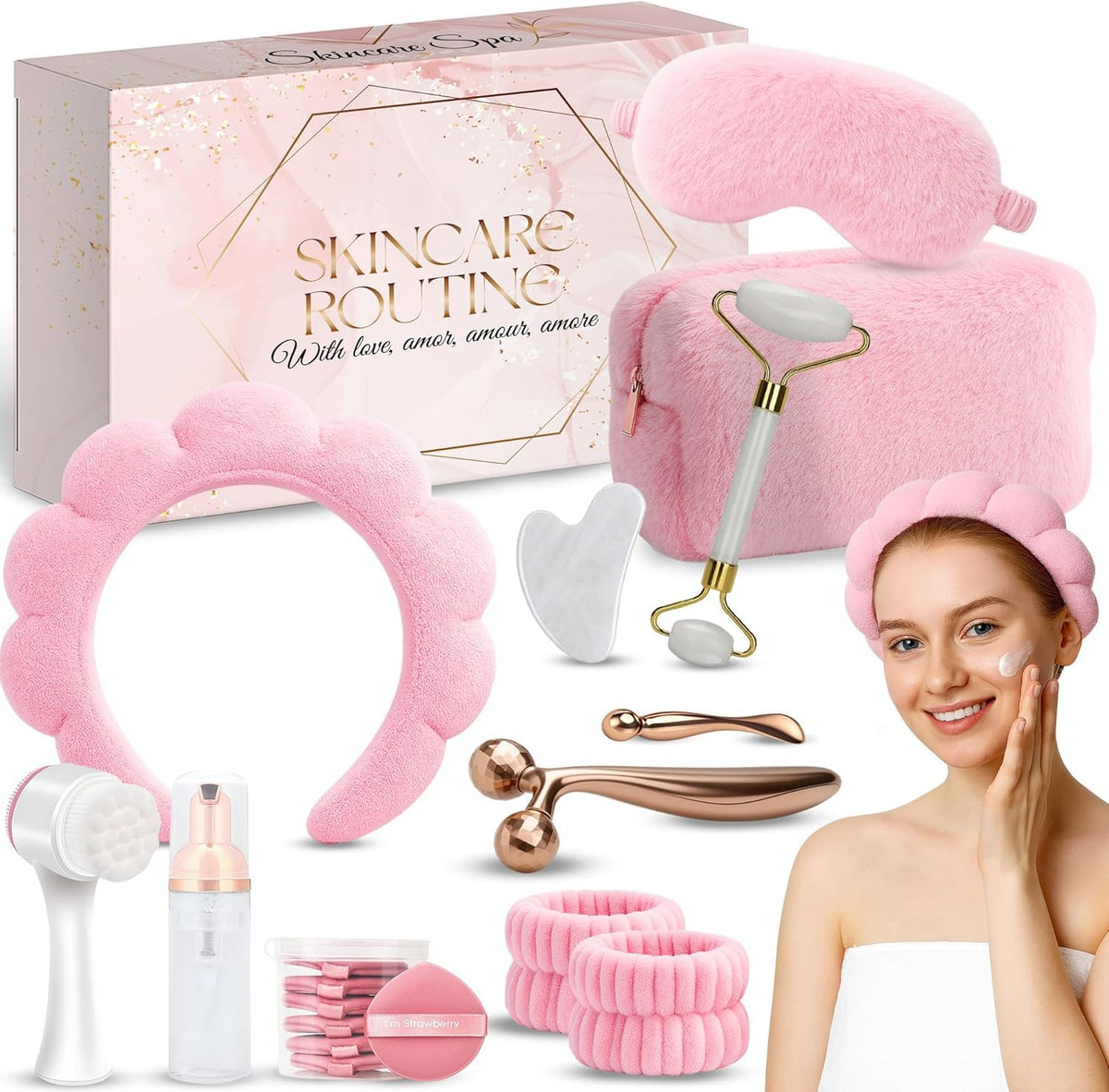 KS LUX plush headband keeping hair away for easy skincare routines
