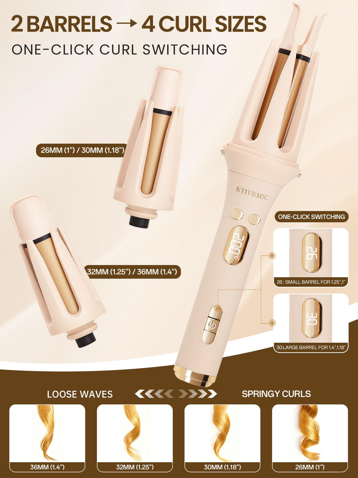 KTIVHMIC 3-in-1 curler with a one-and-a-quarter-inch barrel for defined waves