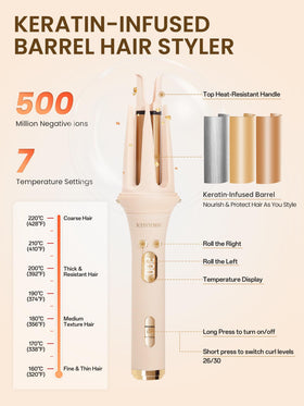 KTIVHMIC ceramic barrel with keratin coating for smoother curling results