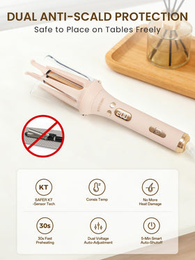 KTIVHMIC one-button automatic rotate simplifies effortless curling and styling