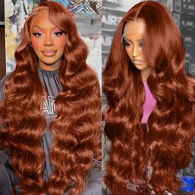 KTOOYKE 30-inch reddish brown lace front wig front view with natural hairline