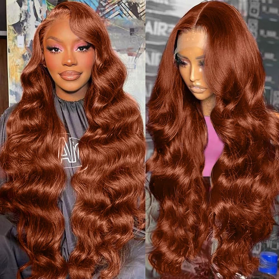 KTOOYKE 30-inch reddish brown lace front wig front view with natural hairline