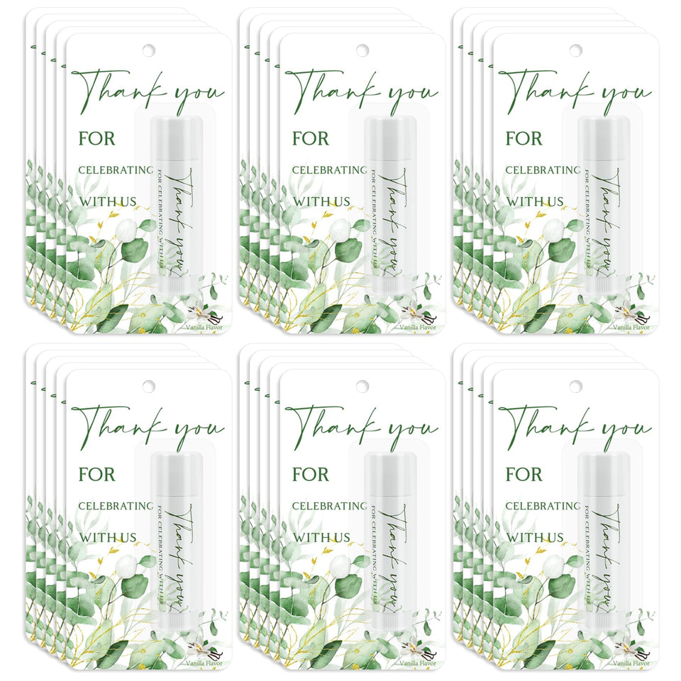 Kuabiz vanilla lip balm 30-pack packaging, ideal for bulk wedding favors and gifts.