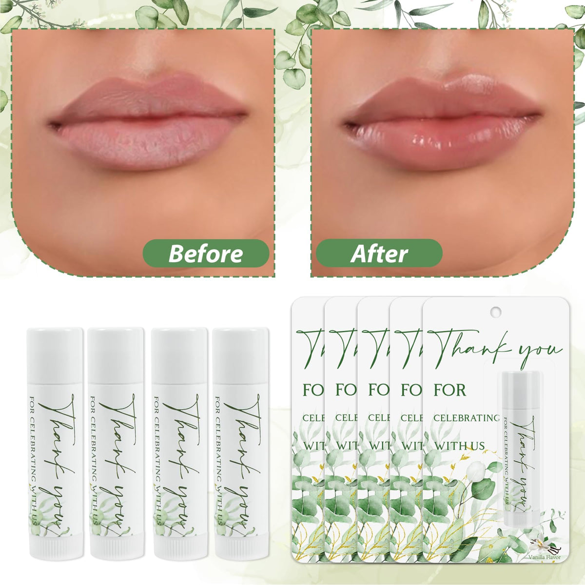 Kuabiz wedding gift lip balm sets, elevate reception favors with a soft vanilla aroma.