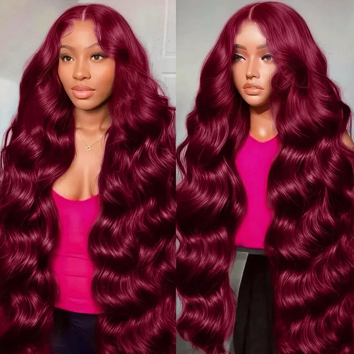 KUCUFIGHTA 28-inch burgundy lace front wig shows dramatic length for a bold style.