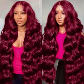 KUCUFIGHTA 28-inch burgundy lace front wig shows dramatic length for a bold style.