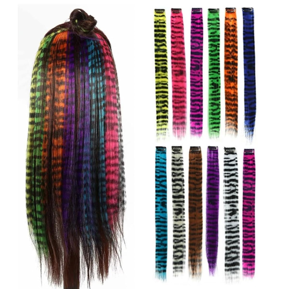 Kudois stripe printed wig piece with long straight clip-in for easy daily styling