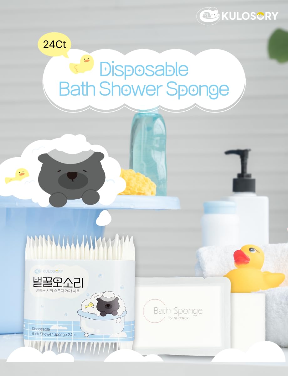 KULOSORY disposable bath sponge white 24-pack in-use demonstrates quick lather with soap for fresh showers