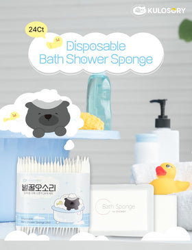 KULOSORY disposable bath sponge white 24-pack in-use demonstrates quick lather with soap for fresh showers