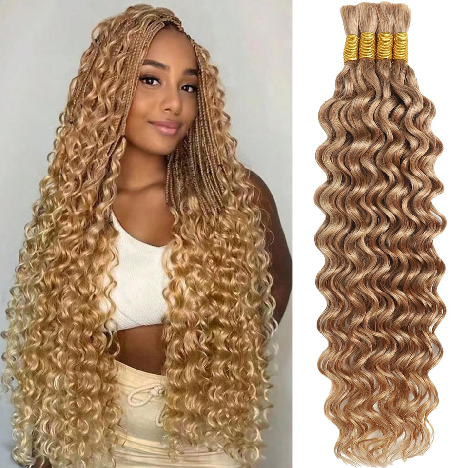 KULYMUWIG Blonde Water Wave braiding hair 18in bundle, no weft for versatile boho styles.