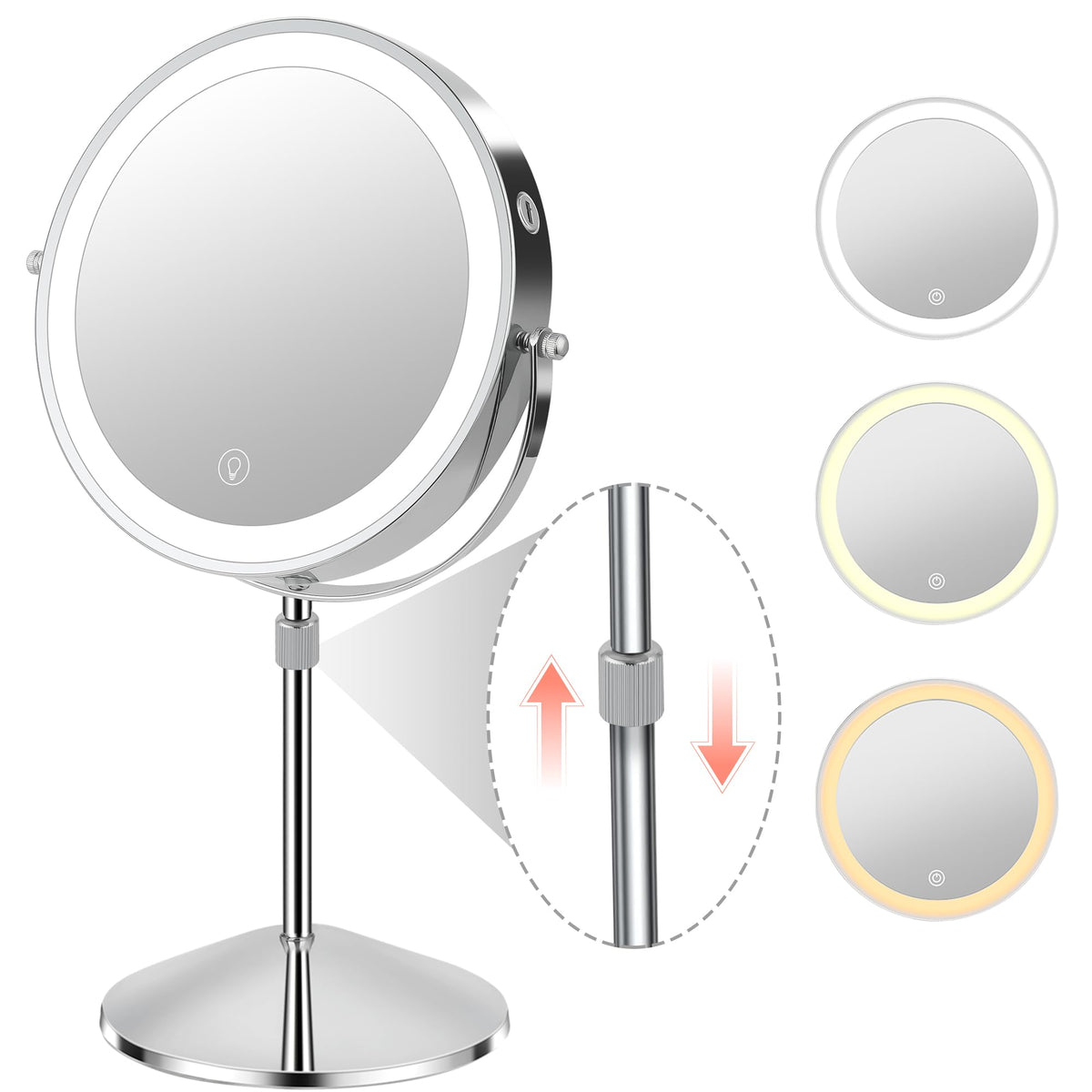 KuMers lighted makeup mirror with 10X magnification and LED front view for precise makeup