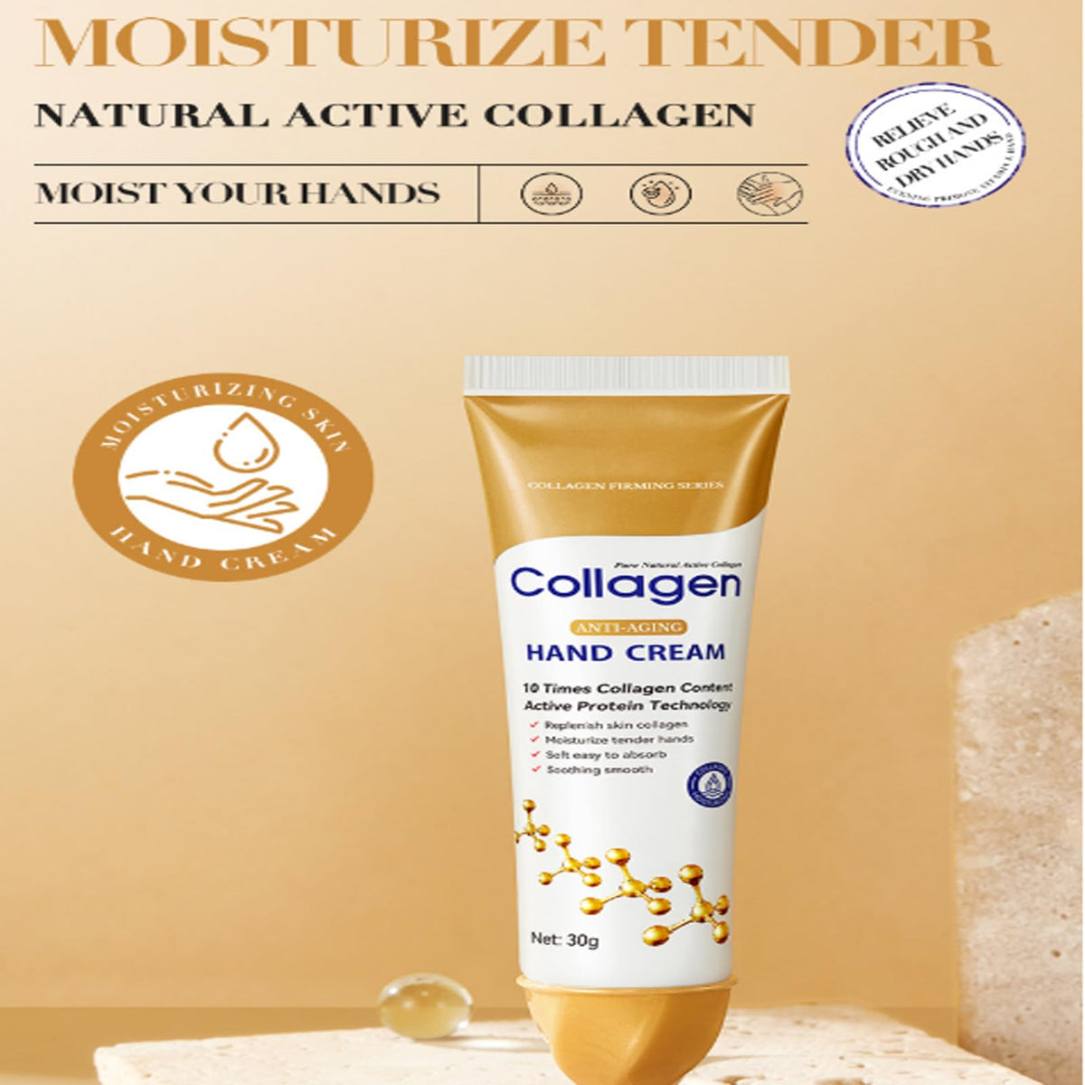 kunbry collagen hand cream anti-aging action for smoother hands.