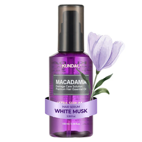 KUNDAL Damage Repair serum bottle showing macadamia nourishment.