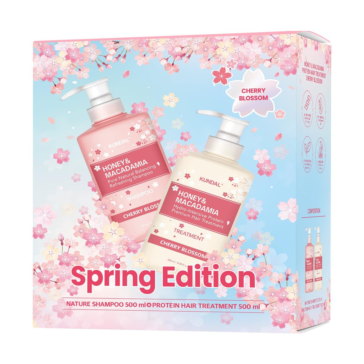 KUNDAL Honey & Macadamia Cherry Blossom bottle front view highlighting premium scent and care