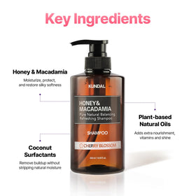 KUNDAL bottle label close-up shows fragrance notes and anti-frizz promise