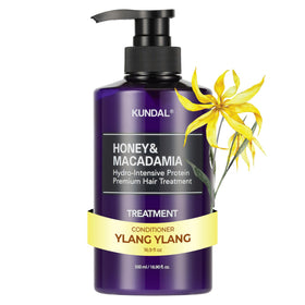 KUNDAL Honey and Macadamia conditioner bottle showcases smooth texture for easy daily conditioning.