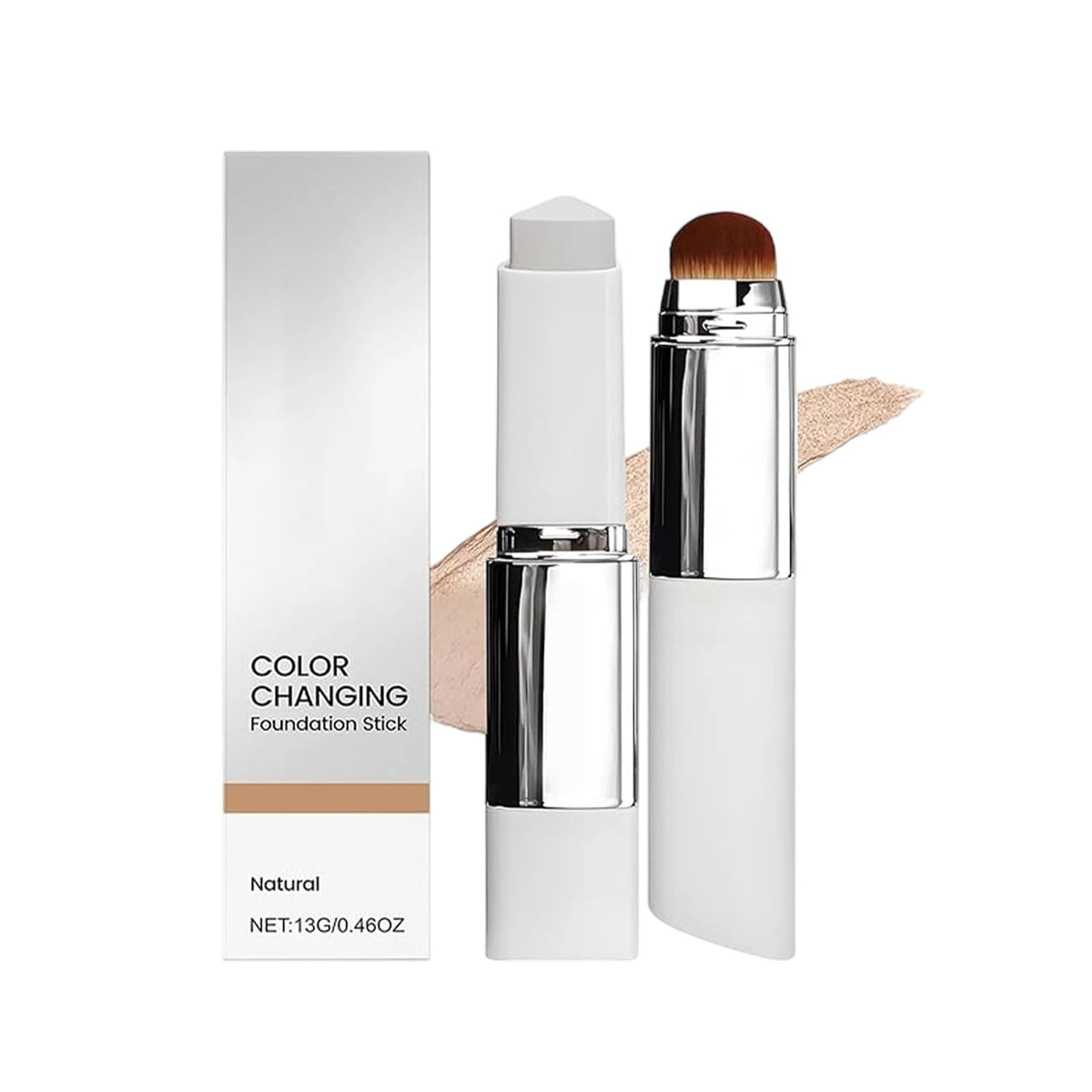KunMan color-changing foundation stick bottle transforming to skin-tone match for natural coverage.