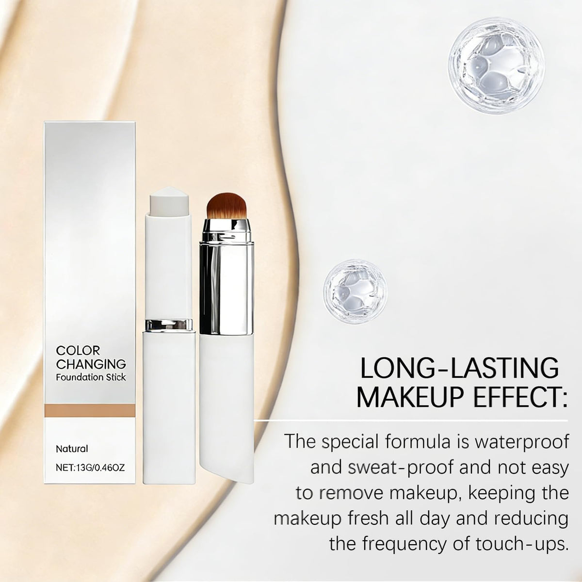 KunMan dewy finish texture applied to skin for a light, radiant look.