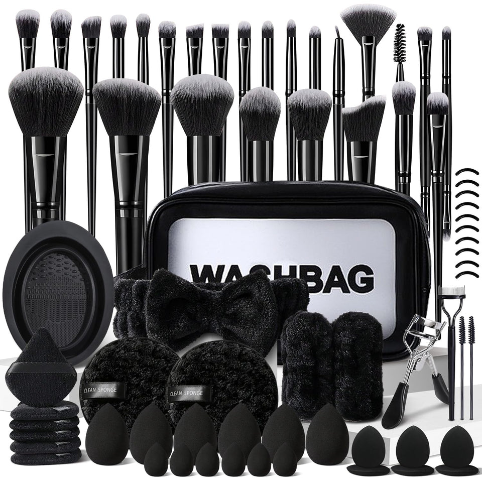 KUORYZAL black makeup brushes set in case exterior for travel-ready application.