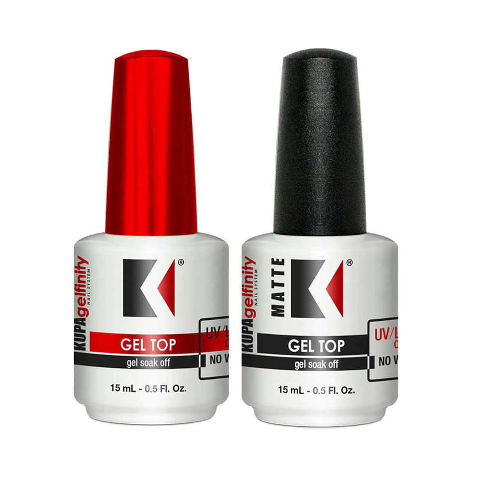 KUPA Gelfinity gloss top coat bottle shot with lasting high shine.