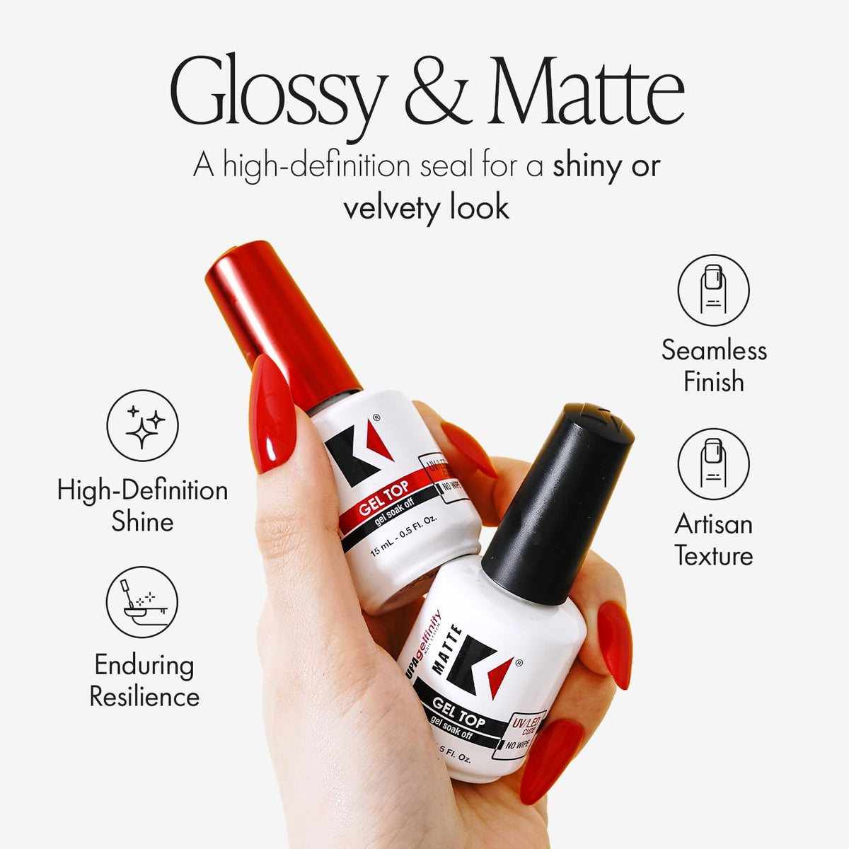 KUPA Gelfinity matte top coat bottle shot with durable velvet finish.