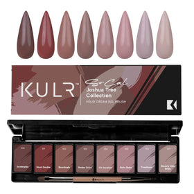 KUPA KULR Joshua Tree collection swatches show eight earthy cream gel shades for crisp color.
