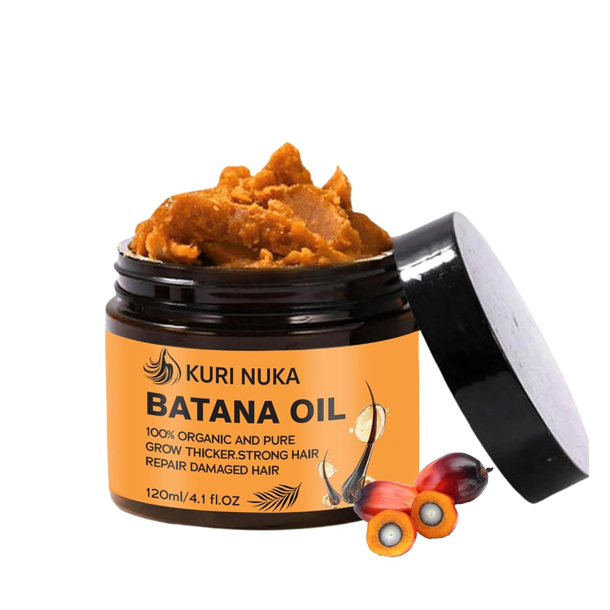 Kuri Nuka Batana hair oil bottle showing a nourishing blend for stronger, shinier hair