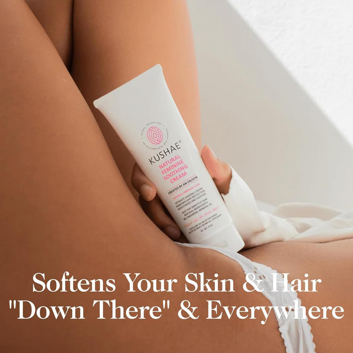 Kushae bottle in bathroom counter evokes spa-like self-care