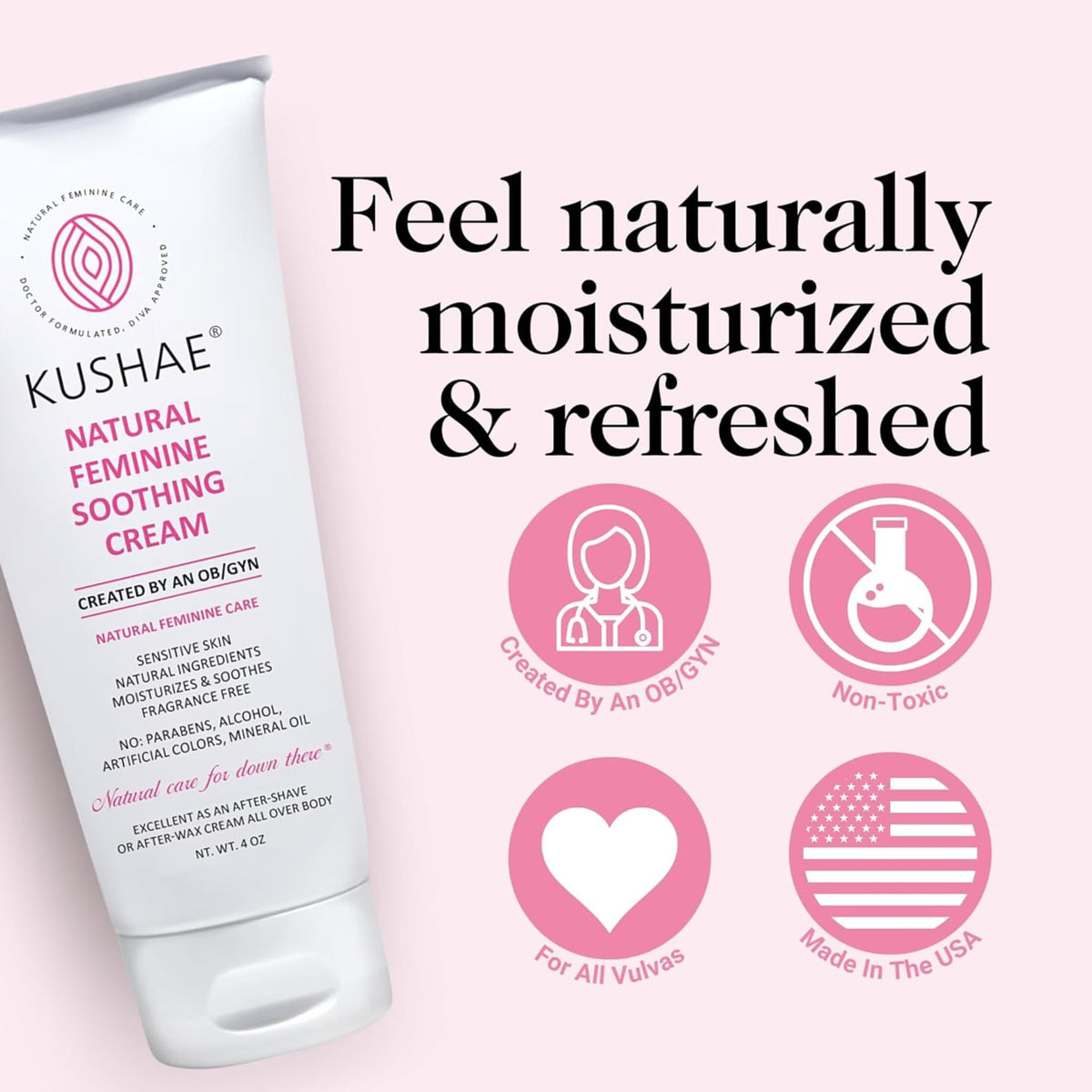 Kushae fragrance-free formula label visible for sensitive skin users